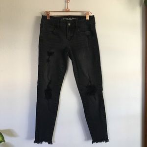 American Eagle Black Distressed Skinny Jeans